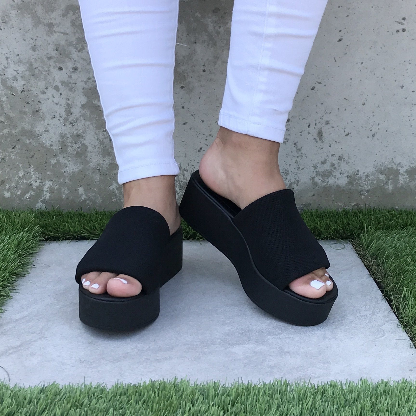 black platform flip flops