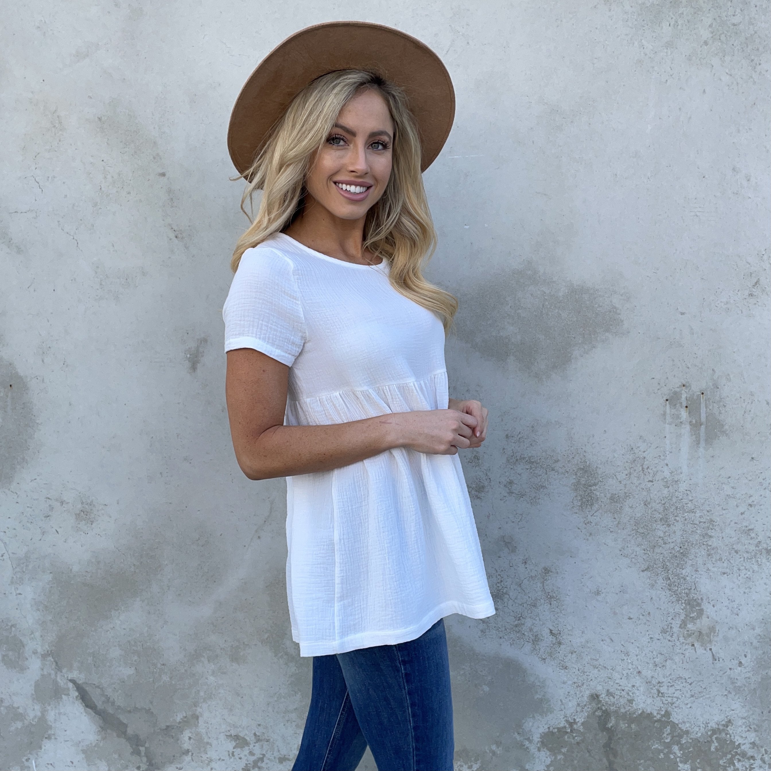 SHORT SLEEVE BABYDOLL TUNIC SHIRT