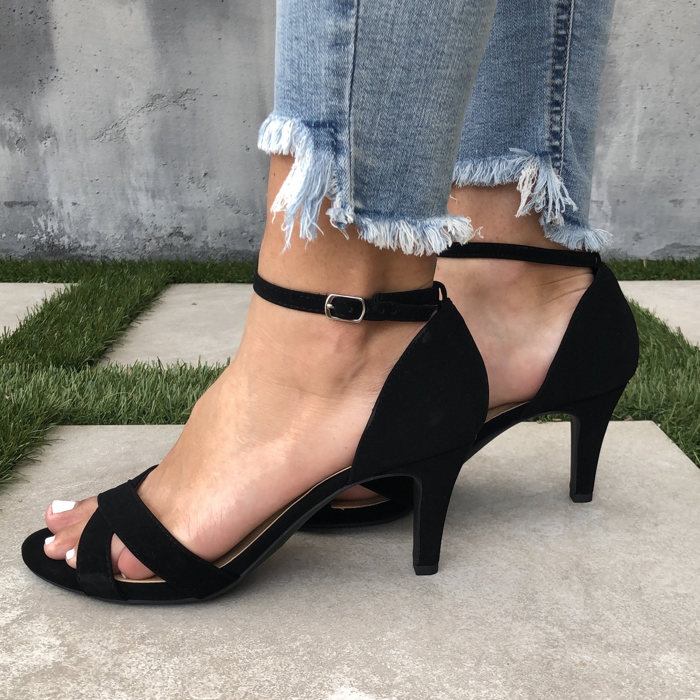 Jules Black Asymmetrical Block Heels - Dainty Hooligan