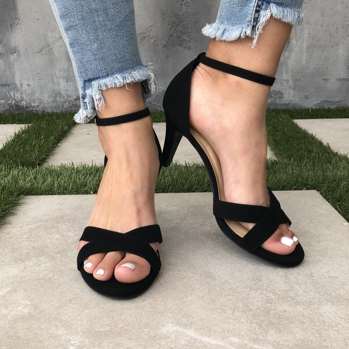 Jules Black Asymmetrical Block Heels - Dainty Hooligan