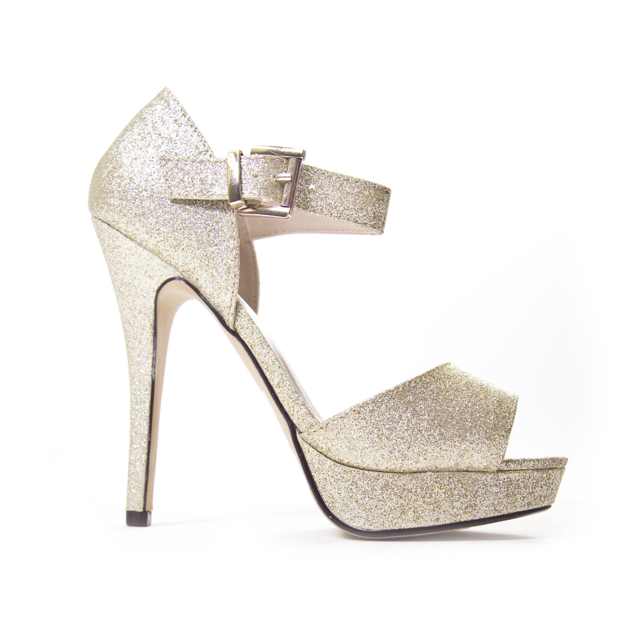 gold glitter platform heels