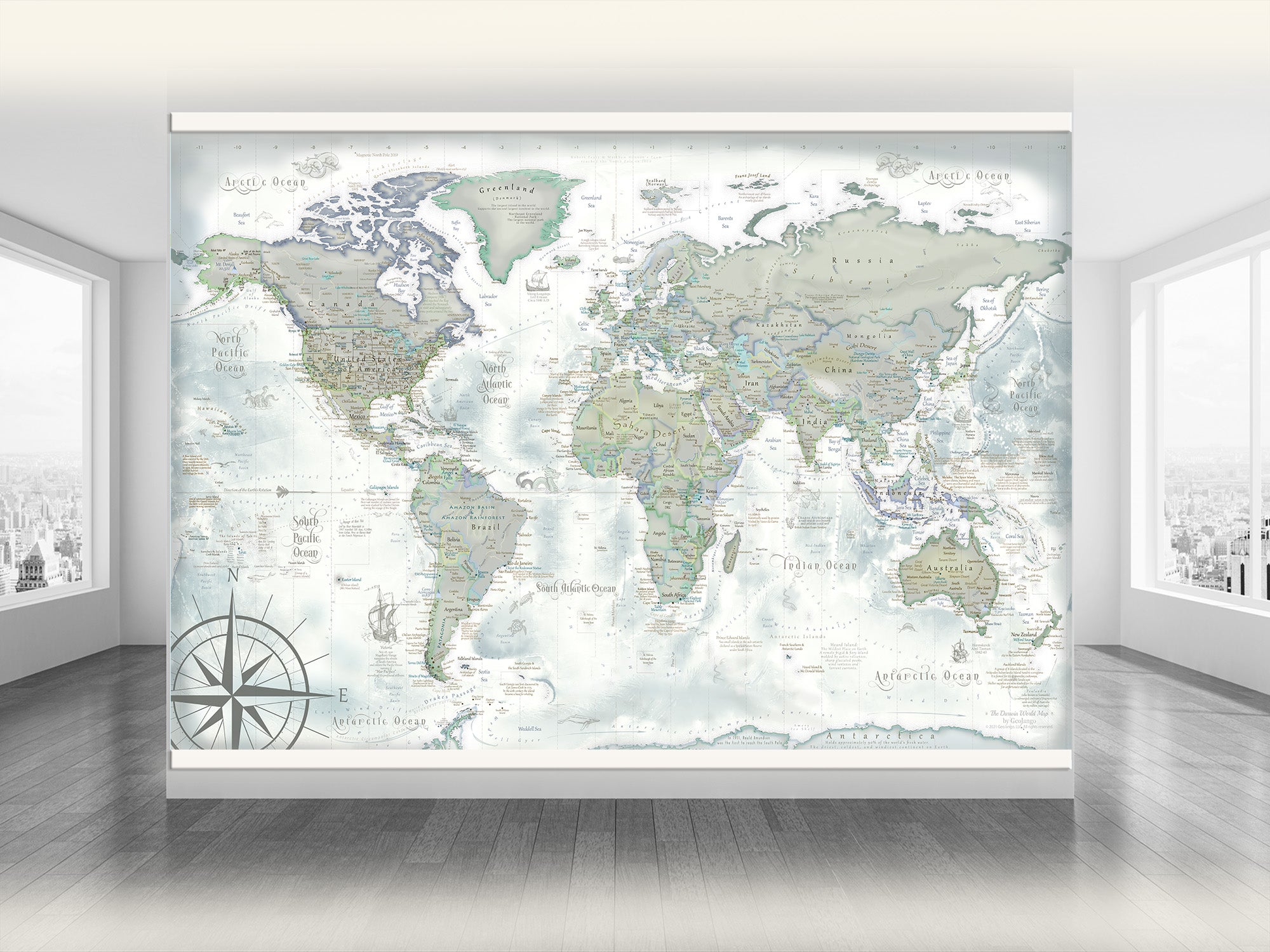 World Map Wallpaper with Labeled Countries - Darwin Edition