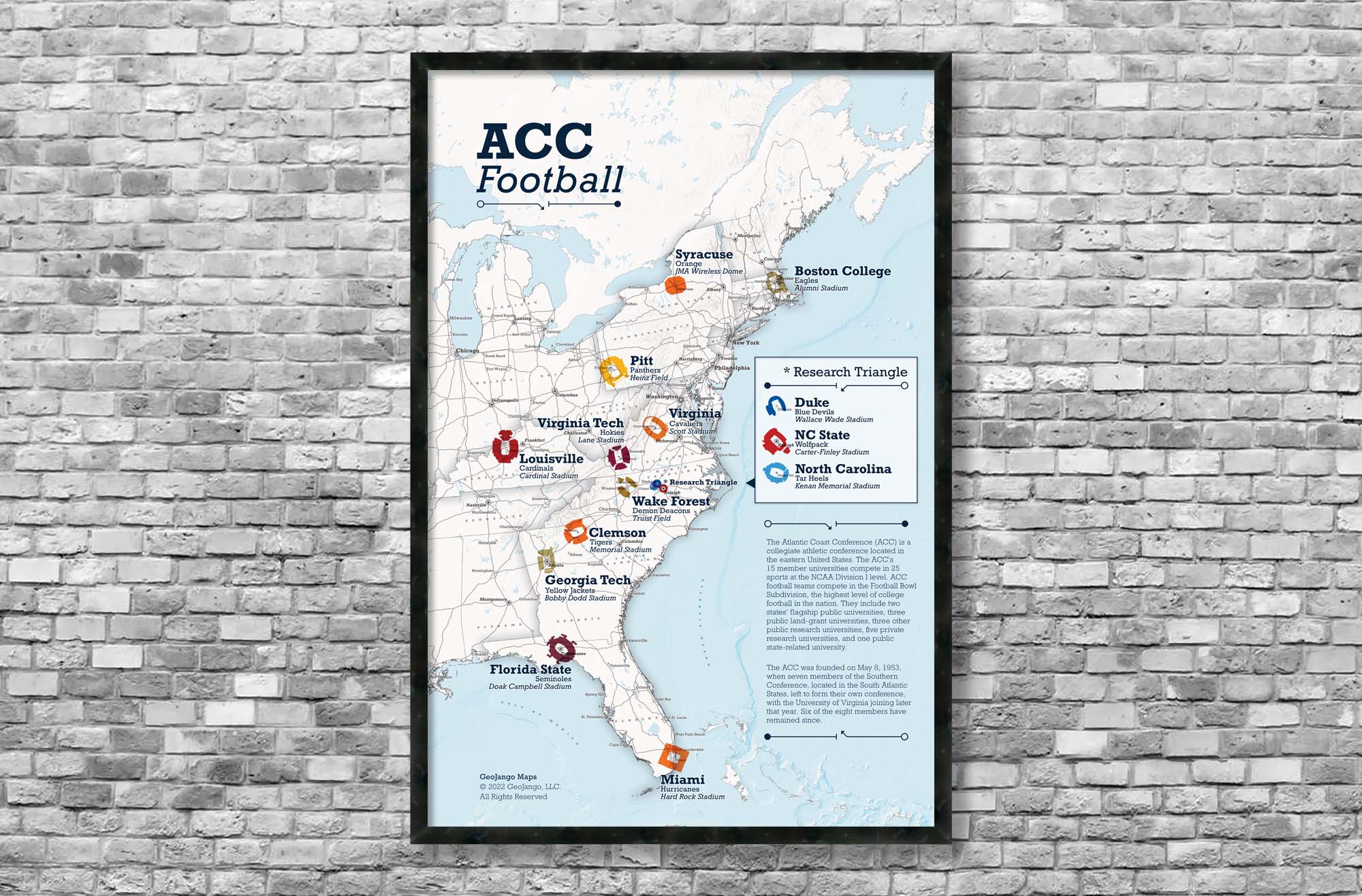 ACC Teams, ACC College Football Stadium Map GeoJango Maps