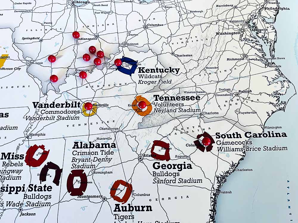 Sec College Football Stadium Map Poster Geojango Maps