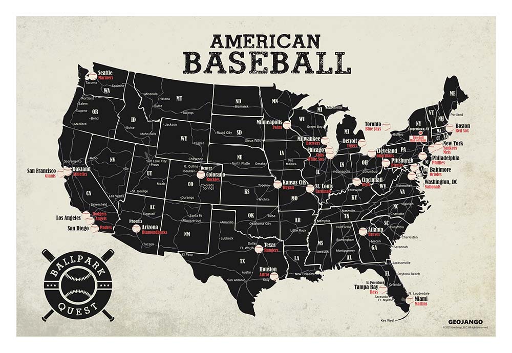 MLB Stadium Map Baseball Stadium Map Ballpark Map MLB  Etsy