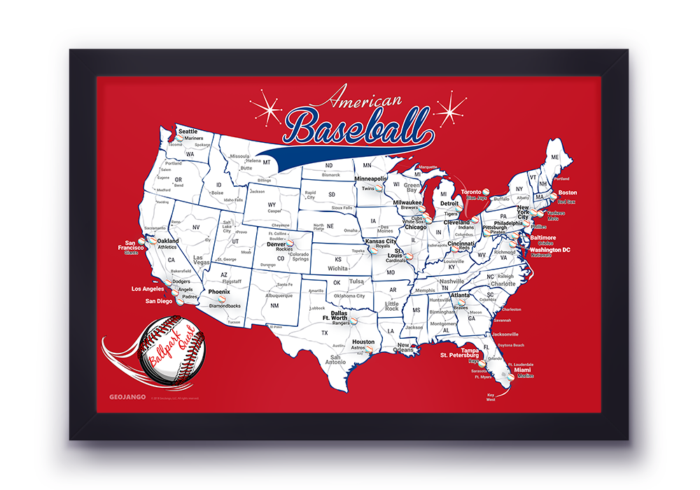 Major League Baseball Poster + Pushpins - Mark your travels to your  favorite MLB baseball stadiums - Pushpin Poster Sports Decor - Great Gift  for Dad