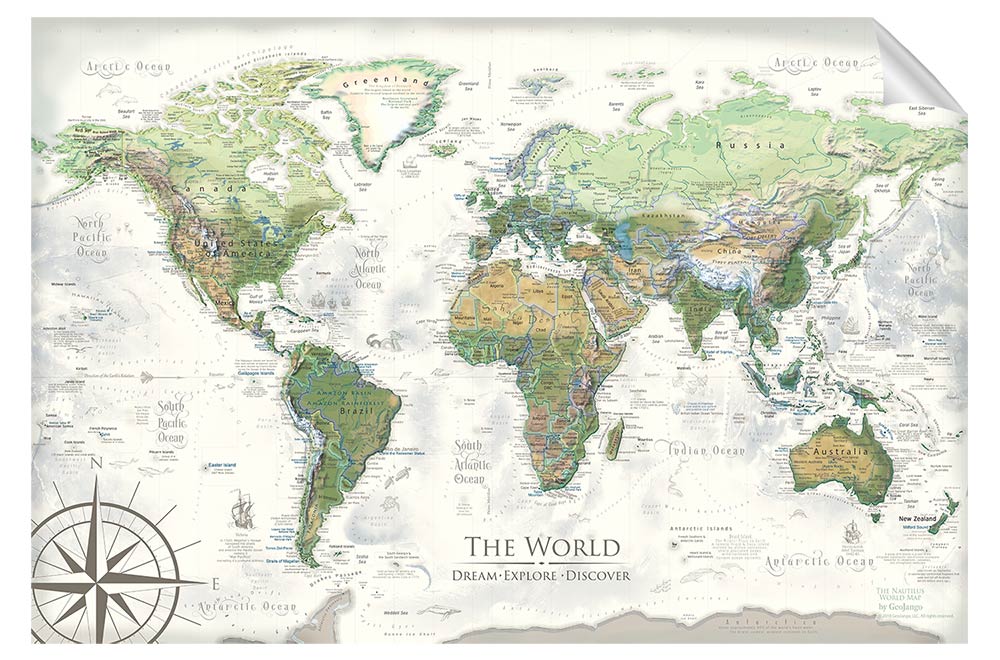 Nautilus World Map Wall Decal Geojango Maps