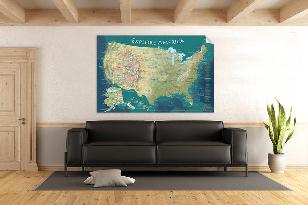 Topographical USA Map - Vinyl Wall Decal - GeoJango Maps