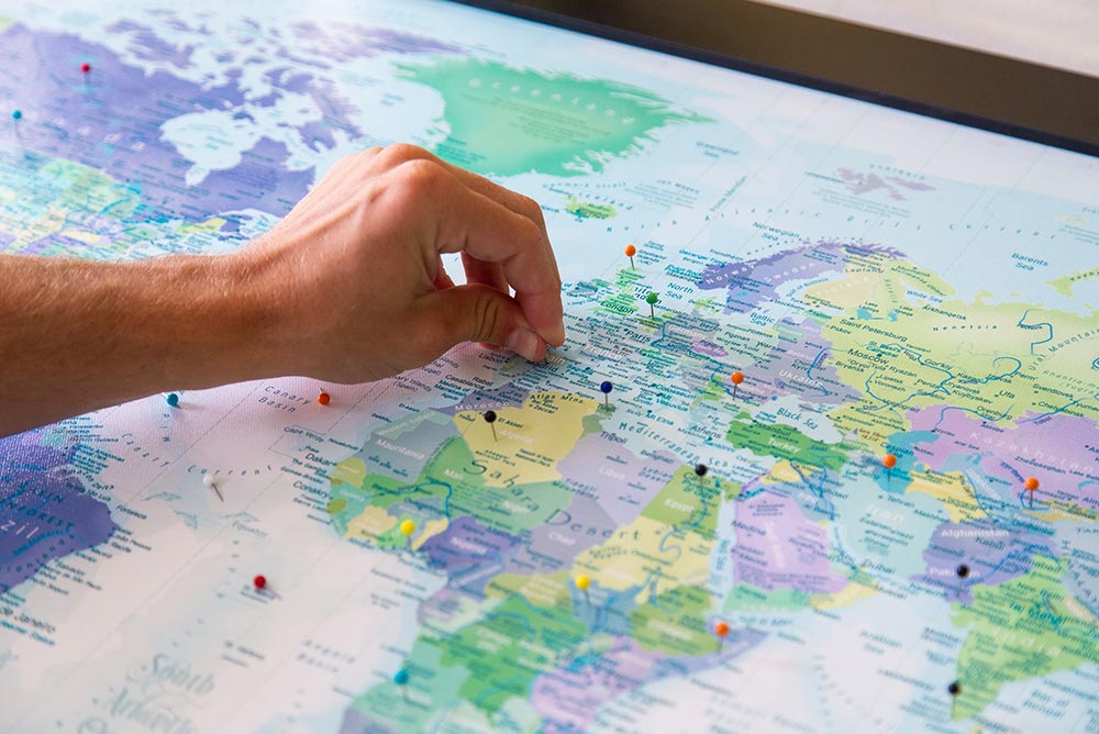 map with push pins