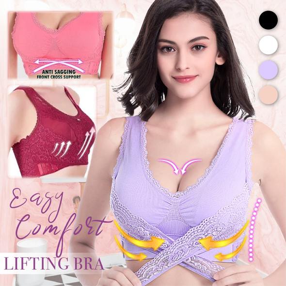 Wireless Lifting Comfy Sports Wear Bra,Shaping & Powerful Lifting Bra,Front  Cross Side Buckle Push Up Bra Black XL(60-70kg)