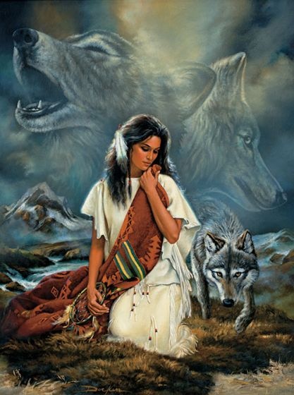 Native Woman & The Wolf – All Diamond Painting