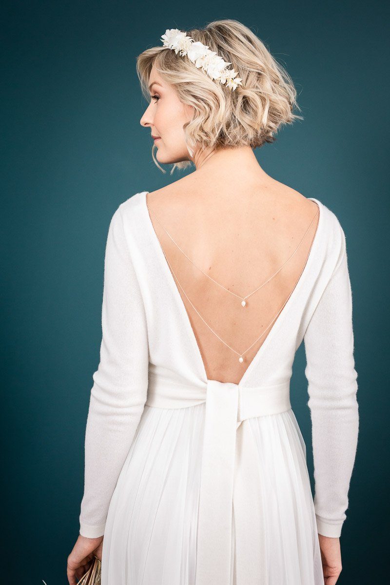 Soft Bridal Cashmere Sweater with Back Detail - Dawn