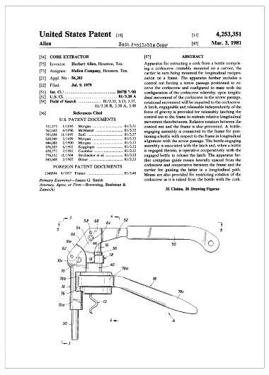 Brevet Tire Bouchon Screwpull Rabbit_Herbert Allen_Le Bon Tire-Bouchon