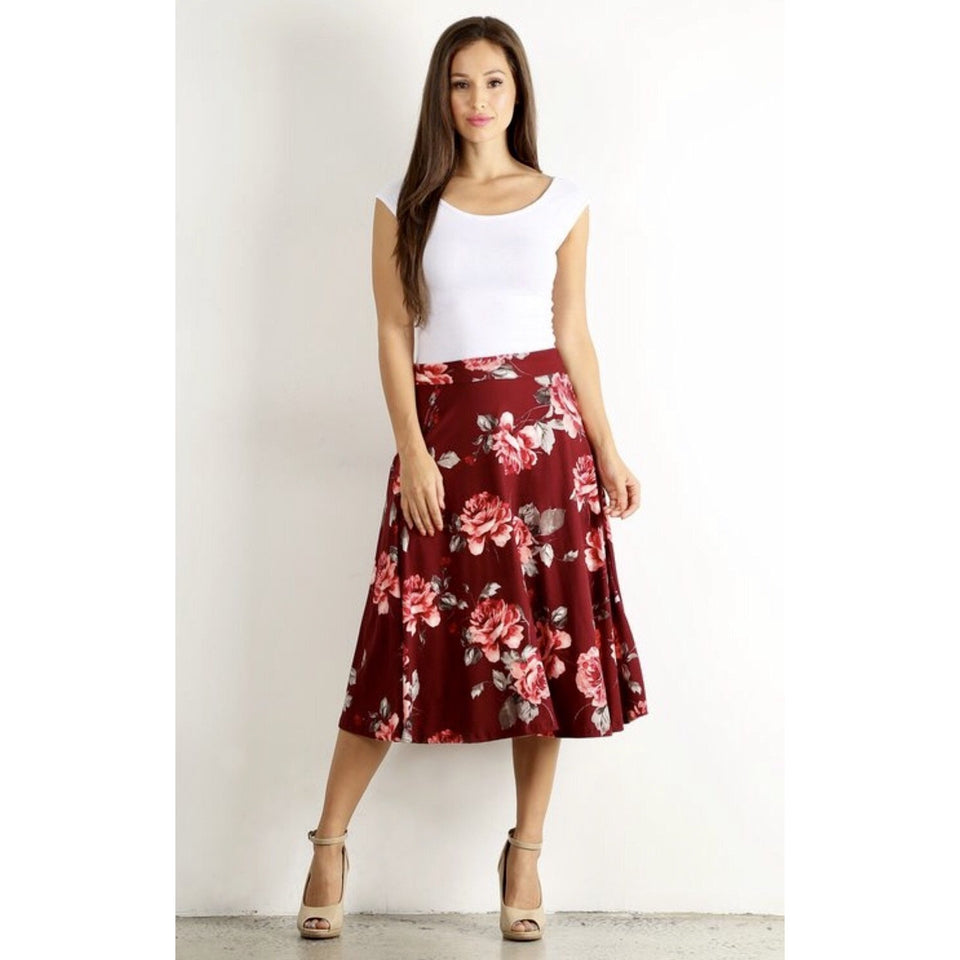 maroon floral skirt