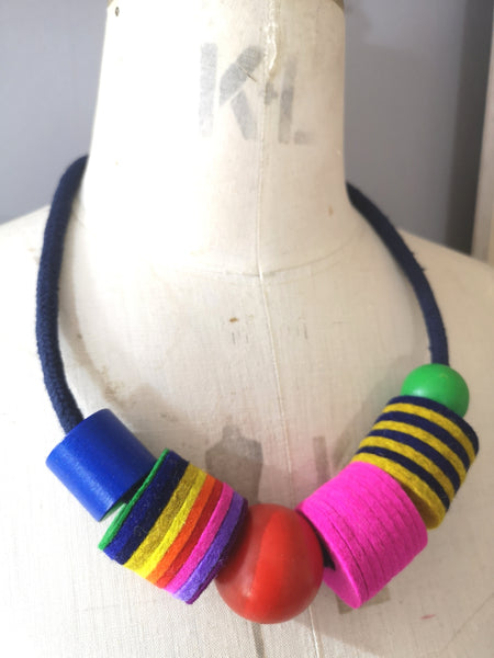 Industrial Felt, Wood and Rope Necklace - Multi Colour
