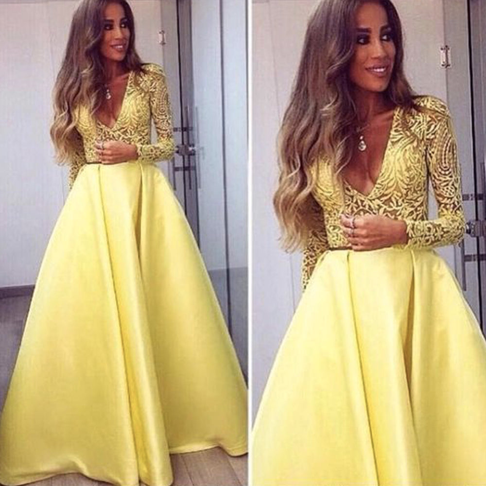 yellow prom dress with sleeves