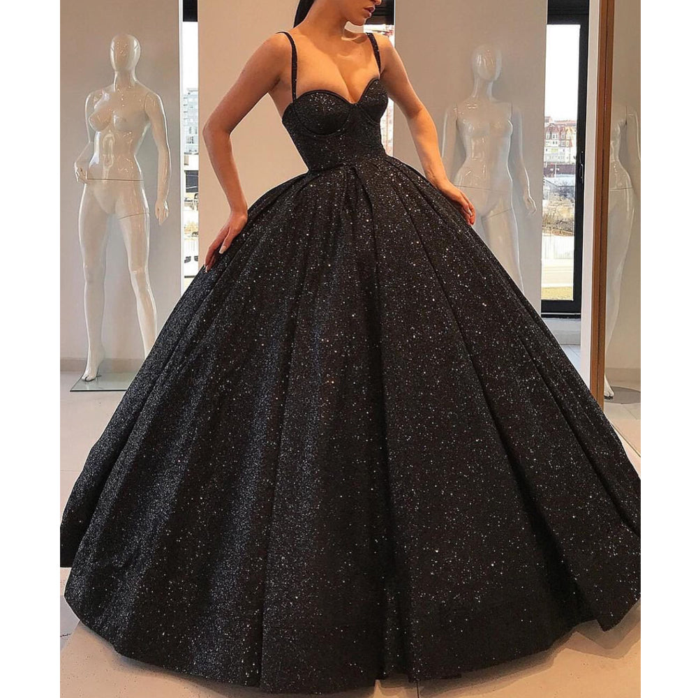 black puffy prom dresses
