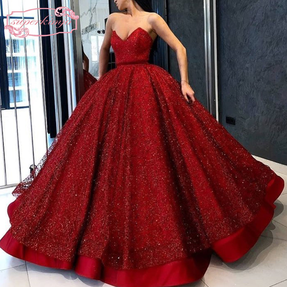 red sweetheart neckline prom dress