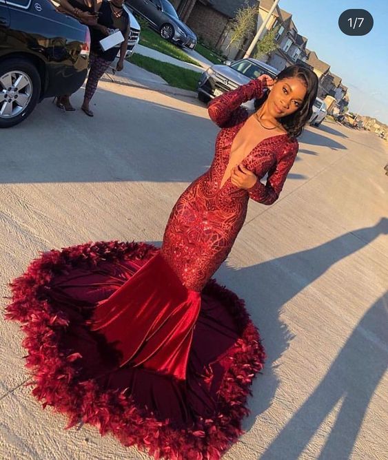 Mermaid Sparkly Mermaid Red Prom Dresses