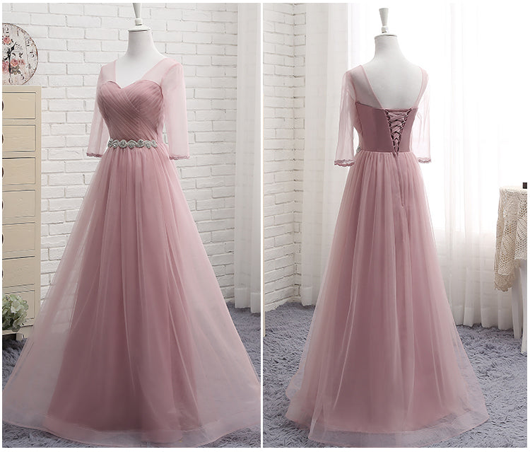 long blush pink bridesmaid dresses