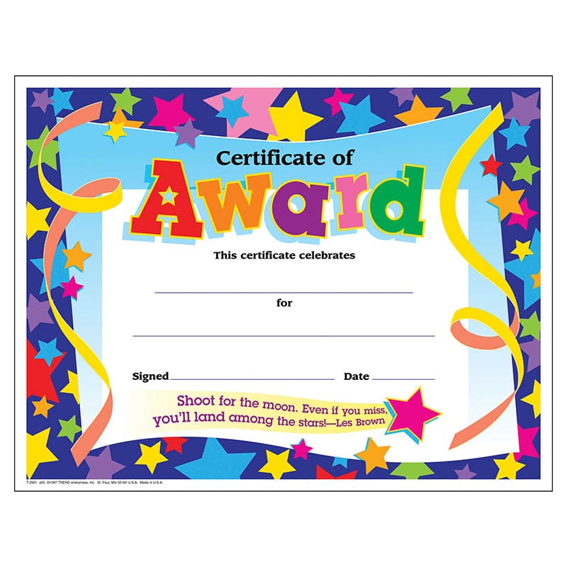 Certificate Of Award Stars 30/Pk 8-1/2 X 11 (Pack of 8)