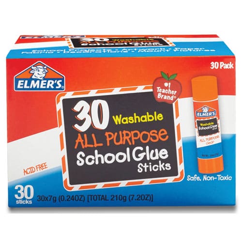 Elmer's School Glue Stick, 0.77 oz, Applies Purple, Dries Clear, 6/Pack