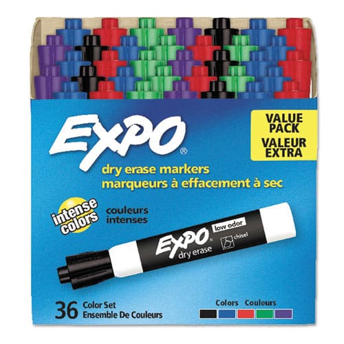 EXPO Low-Odor Dry-Erase Markers (Chisel Point, Asstd. Colors) - 16/Set  (81045)