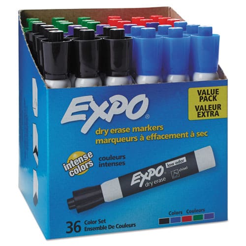 Low-Odor Dry-Erase Marker Value Pack, Fine Bullet Tip, Black, 36/Box