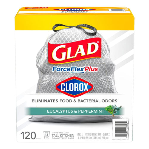 Glad ForceFlexPlus with Clorox Tall Kitchen Eucalyptus Peppermint
