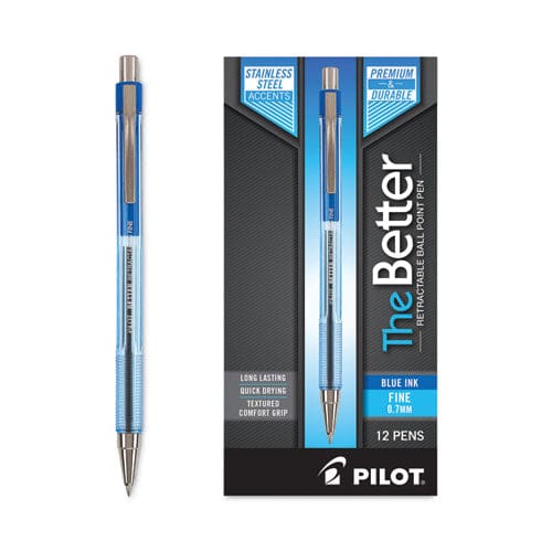 Pilot Better Ballpoint Pen, Retractable, Fine 0.7 Mm, Blue Ink, Translucent  Blue Barrel, Dozen