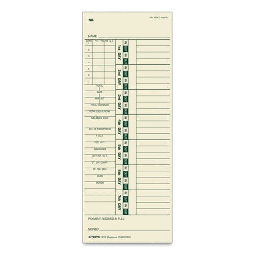 TOPS Time Clock Cards Replacement For 10-800762 Two Sides 3.5 X 9 500/box - Office - TOPS™
