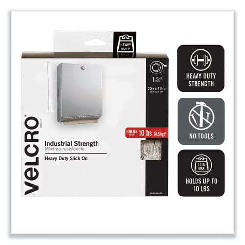 VELCRO® Brand Industrial-Strength Heavy-Duty Fasteners with Dispenser Box,  2 x 15 ft, White