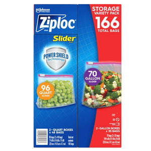 Ziploc Slider Storage Bags Variety Pack: Quart (96 ct.), Gallon (70 ct.)