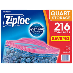 Ziploc Storage Quart Bags with Grip 'n Seal Technology (216 ct