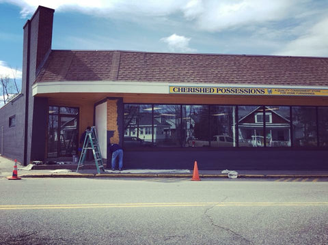 whoopie pie bakery and coffee shop storefront being painted