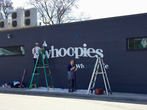 new cape whoopies whoopie pie shop sign being painted
