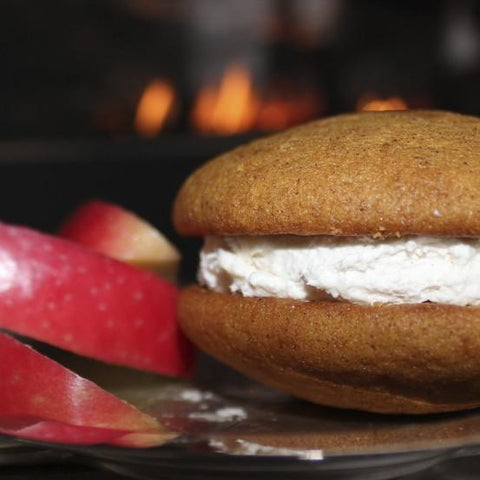 grannys gone wild whoopie pie with apple slices and fireplace