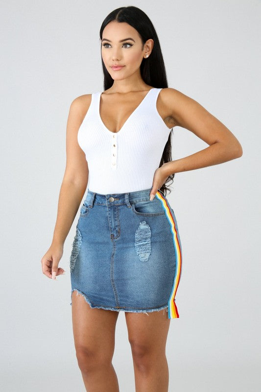 rainbow denim skirt