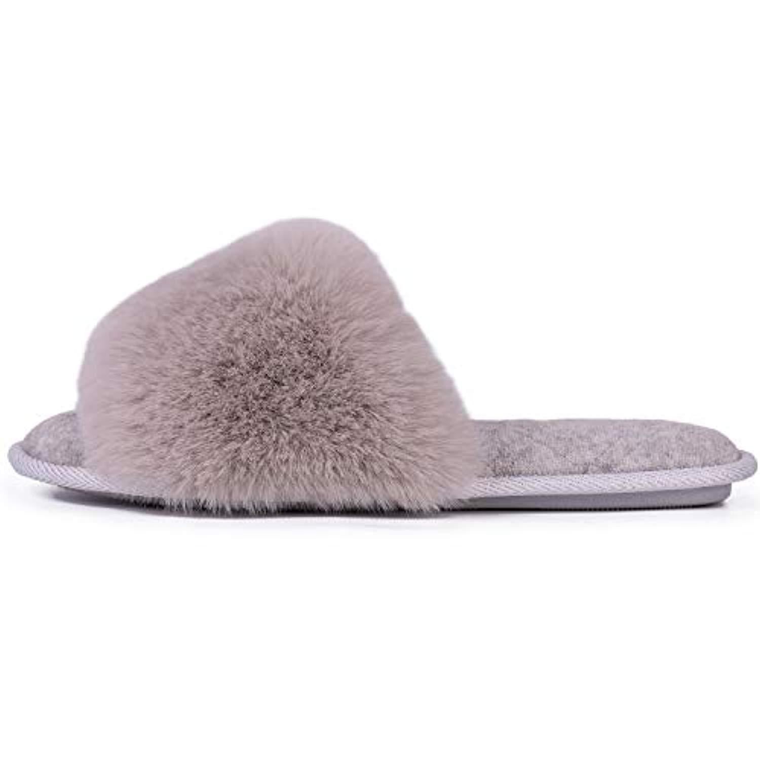 Women S Faux Bunny Fur Memory Foam House Slippers Cute Comfy