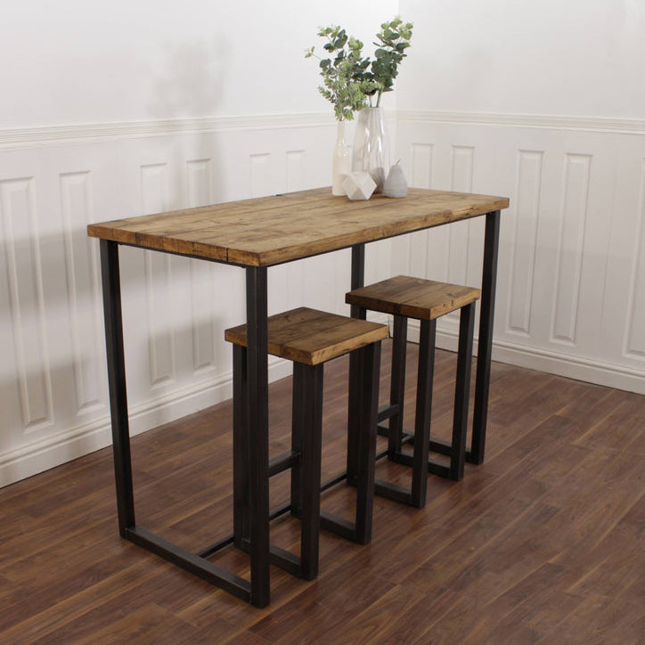 Breakfast Bar Kitchen Worktop Table Solid Wood Stool Set Industrial Re Shabby Bear Cottage