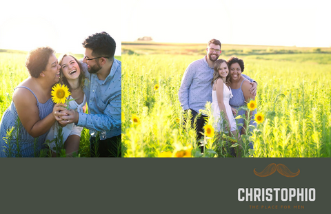 christophio family photo in sunflower field