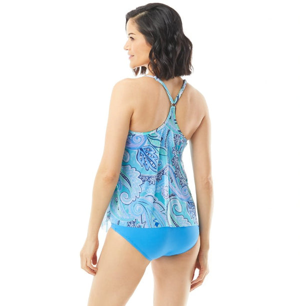 Beach House Swim Kerry Mesh Layer Underwire Tankini Top - Sunset Stripe