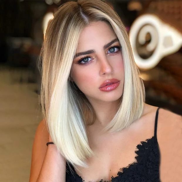 2019 Ins Hot Short Straight Ombre Blonde Dark Roots Wig