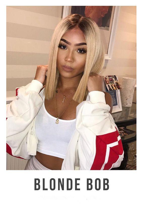 Short Straight Bob Wig Ombre Blonde Hair Wig Black Brown Red Lace