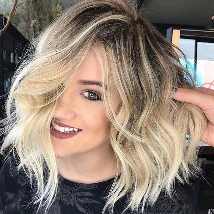 Short Wave 2019 Cabelo Curto Fashion Ombre Blonde Dark Roots Wig