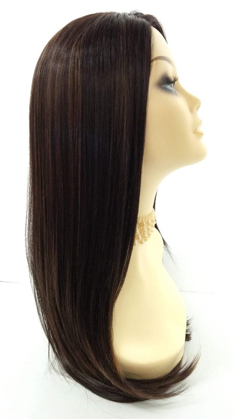 Long 24 Inch Dark Brown With Copper Highlights Straight Lace