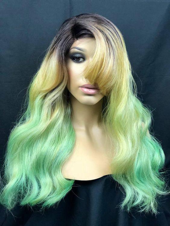 Lace Front Wig Kylie Green Hair Green Wig Ponytail Green Ponytail