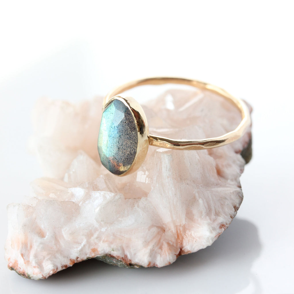 Rose cut labradorite & 14k gold solitaire ring – Belinda Saville