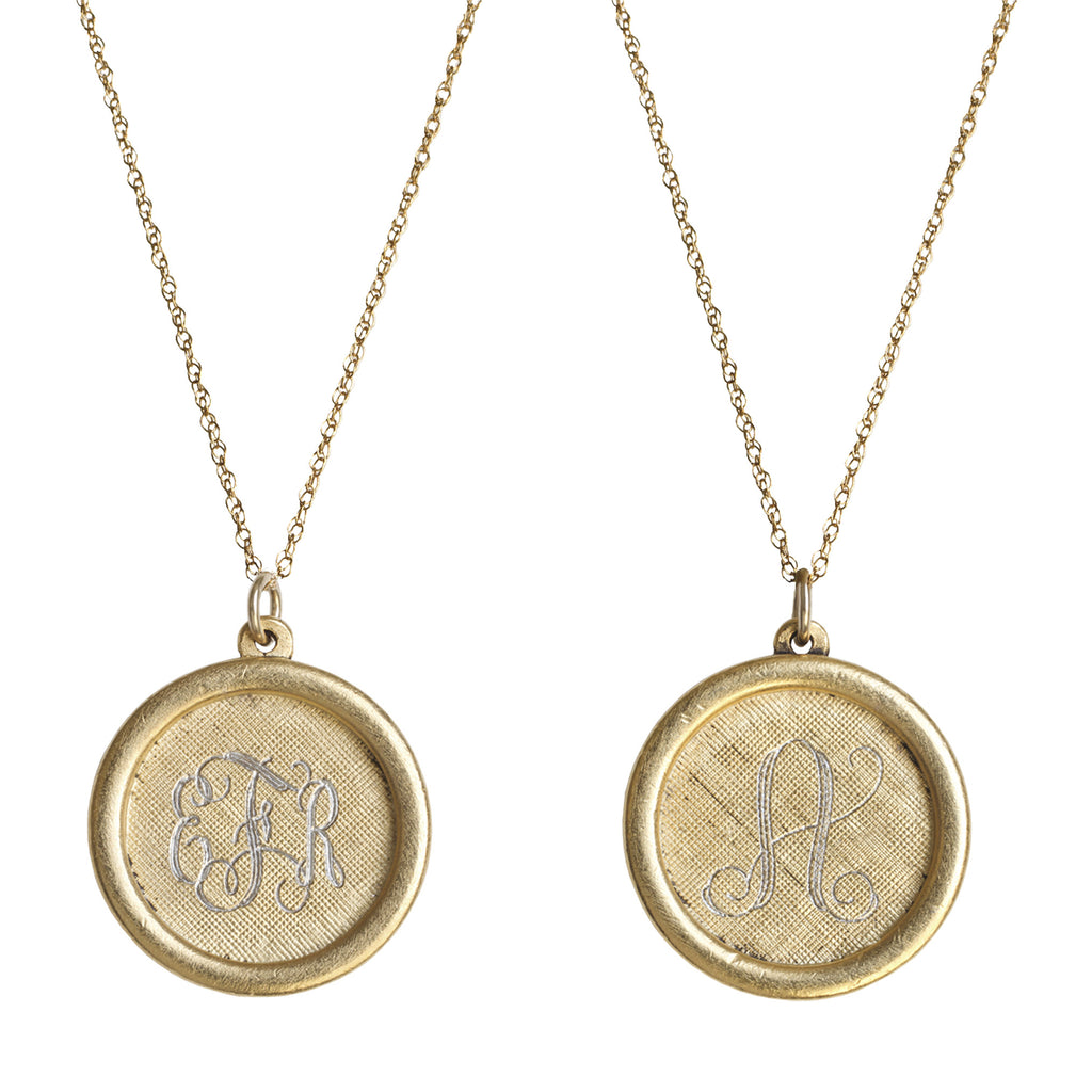 14K Gold Filled Rimmed Engraved Disc Necklace Initial Obsession