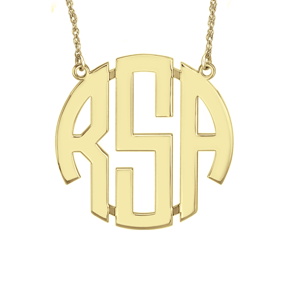 block monogram necklace gold